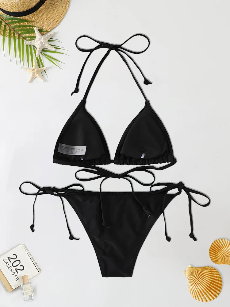 2Pc/Set 2024 Fashion Sexy Swimsuit Women Bikinis Set Triangle Swimwear String Beachwear Thong One Piece Suits Brazilian Biquini - Matrix-studios.com