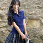 Deeptown Basic Embroidere T-Shirts Women Short Sleeve Polo Collar Japanese Style JK Tees Slim Preppy Solid Color Summer Youthful - Matrix-studios.com