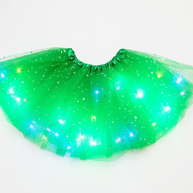 LED Glowing Light Women Tulle Star Skirt Short Tutu Mini Skirt Adult Fancy Ballet Dancewear Party Costume Ball Gown Mini Skirt - Matrix-studios.com