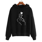 Autumn Fleece Hoodie Solid Color Finger Heart Hooded Korean Fashion Sweatshirts Long Sleeve Top Drawstring Pockets Loose Hoodies - Matrix-studios.com