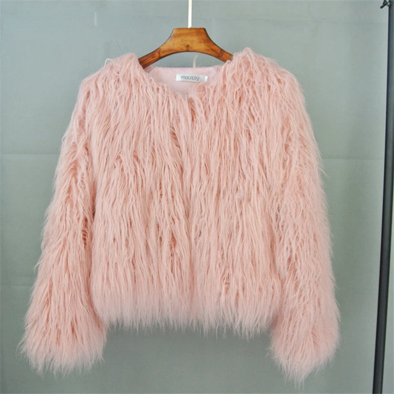 Colorful Warm Faux Women Fur Coat Loose Black White Pink Plush Coat Female Jacket Fur Autumn Winter Shaggy Outerwear - Matrix Studios