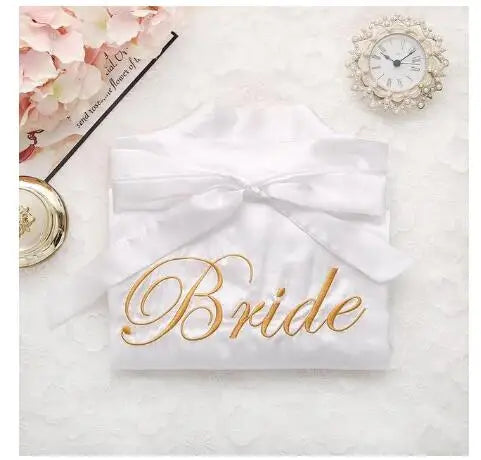 Bride Bridesmaid Wedding Robe Embroidery Kimono Bathrobe Gown Nightgown Casual Satin Short Women Sexy Nightwear Sleepwear - Matrix-studios.com