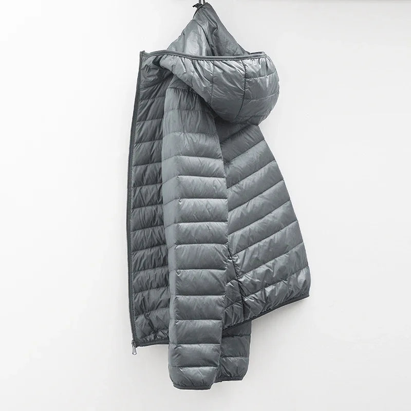 2024 Men Winter Coat Fashion Hooded White Duck Down Jackets Plus Size Ultralight Down Coat Portable Slim Down Parkas - Matrix Studios
