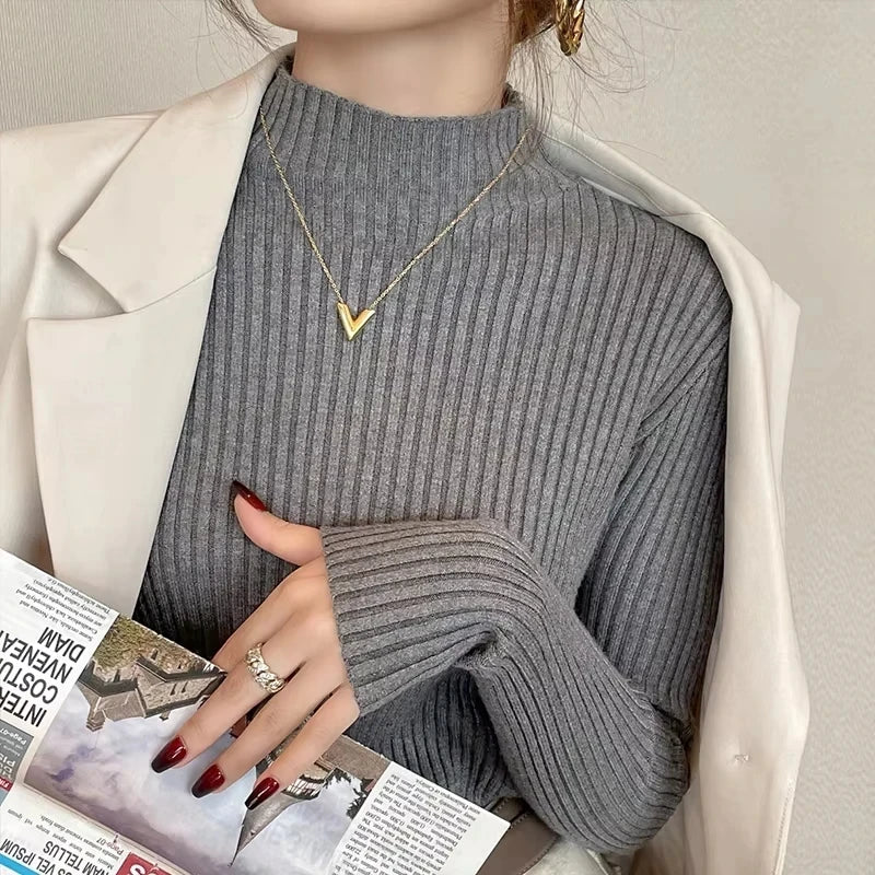 Winter Long Sleeve Mock Neck Knitted Women Sweater Pullover Slim Knit Sweater Women Tops Blusas Mujer De Moda 2024 Blusa J995 - Matrix Studios