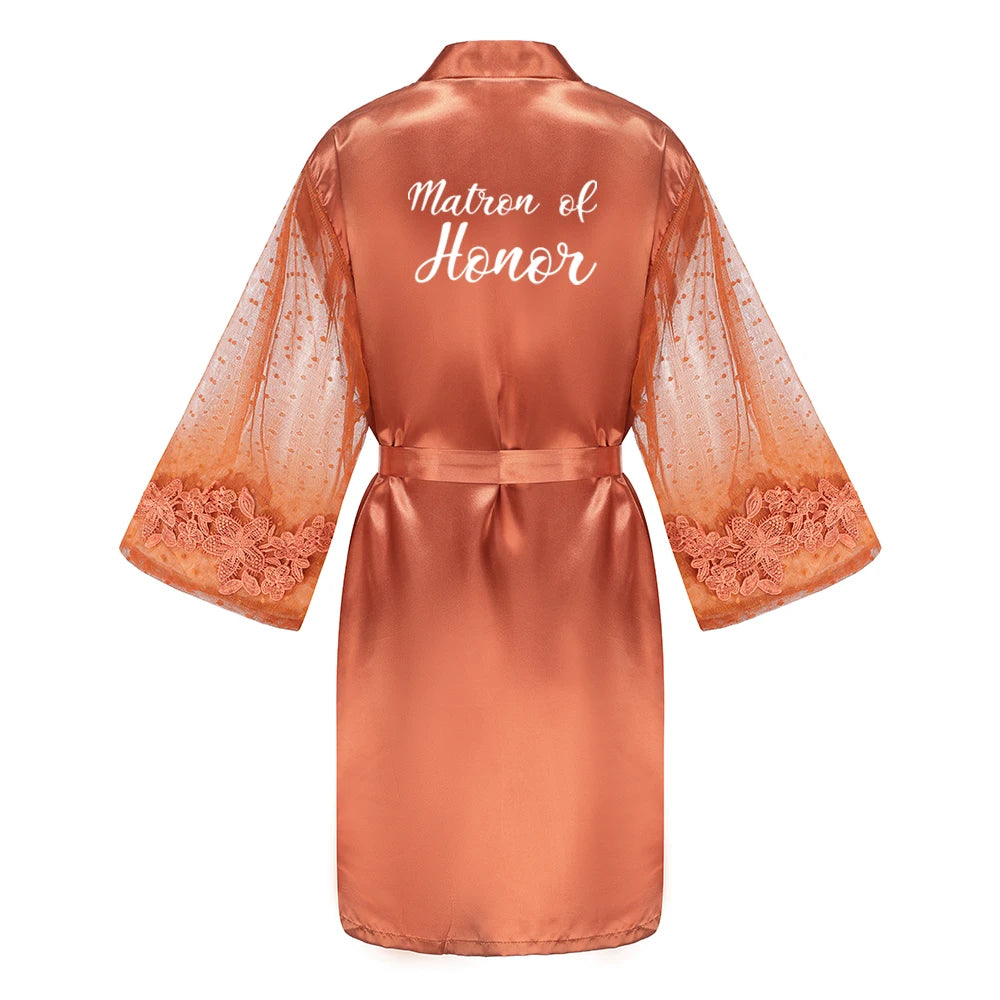 Caramel Wedding Bride Bridesmaid Robes Dressing Gown Sexy Women Bathrobe Night Shirts Short Women Kimono Mesh Sleeve - Matrix-studios.com