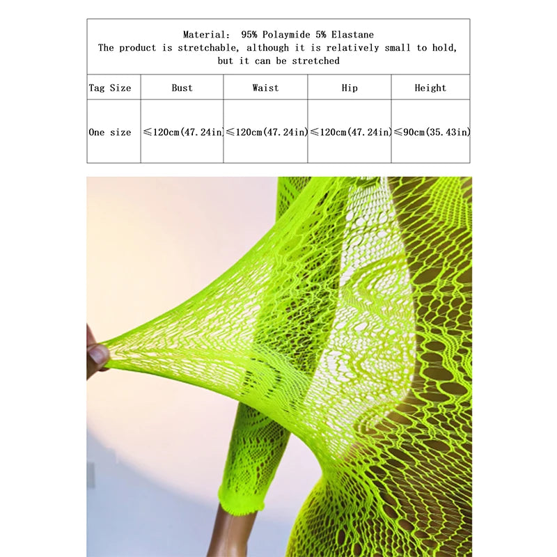 1PC Women Fishnet Cover Up Without Bikini Sexy Lingerie See Through Hollow Out Bodycon Dress Long Sleeve Beachwear Qq568 - Matrix Studios