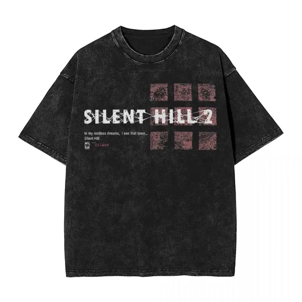 Washed T Shirts Horror Silent Hill Heavens Night Hip Hop T-Shirt Street  Streetwear Short Sleeve Printed Tops Tees Men Women