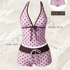 Kawaii Pink Dot Bikini Shorts Bowknot Halter Backless Swimsuit Deep V Swimwear Women's Bikinis and Tankinis Vacation Outfit Sets - Matrix-studios.com