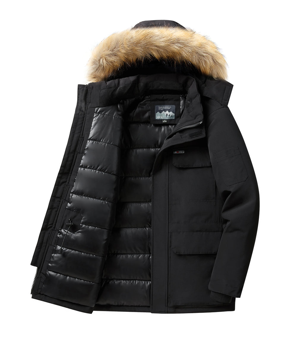 -30 Degree Winter Down Jacket Men Down Cotton Parkas Coat Mid-length Large Fur Collar Male Thicken Coat Snow Overcoat Parka - Matrix Studios