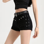 Summer Y2k Sexy Low Waist Mini Denim Shorts Women Vintage Korean Popular Girls Slight Strech Streetwear Gothic Rivet Black Jeans - Matrix-studios.com