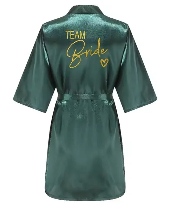 Wedding Party Team Bride Robe Kimono Satin Pajamas Bridesmaid Bathrobe Gold Letter SP089 - Matrix-studios.com