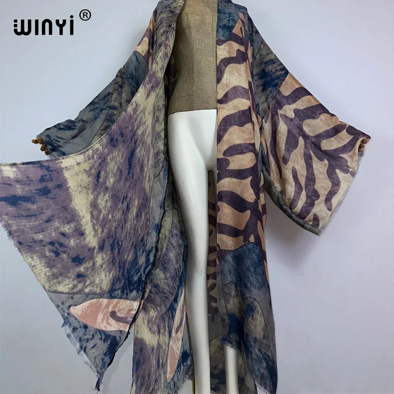 WINYI Kimono Africa Boho Print Caftans Beach Swimwear 2023 Elegant Cardigan Sexy Holiday Maxi Beach Wear Swimsuit Summer Dress - Matrix Studios