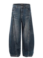 Vintage Black Washed Baggy Jeans Pants Men Wide Leg Curved Blade Pants Streetwear Cowboy Casual Denim Straight Trousers - Matrix Studios