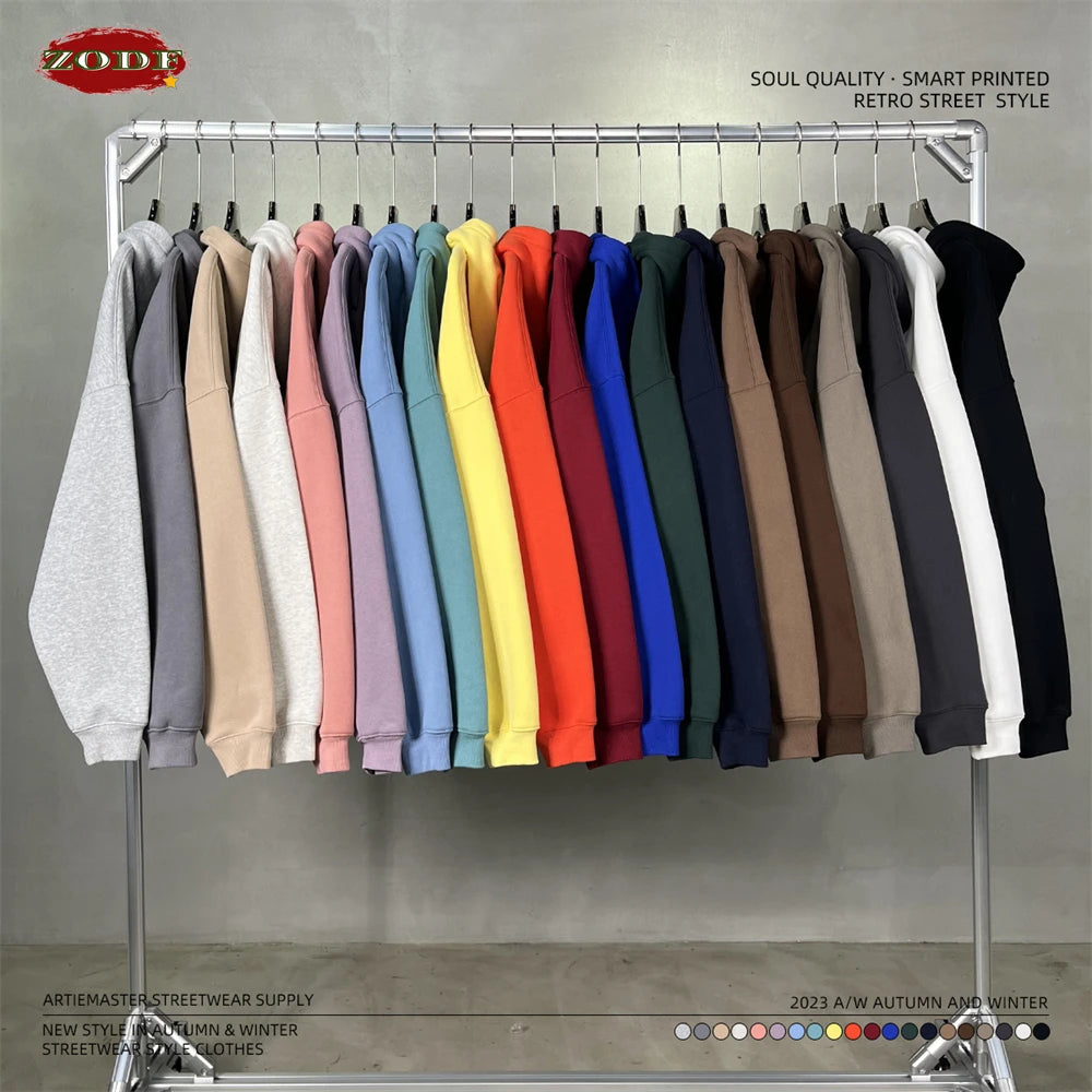 ZODF New Thick 350gsm Fleece Hooded Hoodies For Men Unisex Winter Oversized Loose Basic Solid Sweatshirts Pullovers Coats HY0631 - Matrix Studios