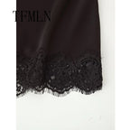 TFMLN Elegant Lace Splice Satin Half Skirt Women's Fashion Wrap Around Long Skirt High Quality Feel New 2025 Style - Matrix-studios.com
