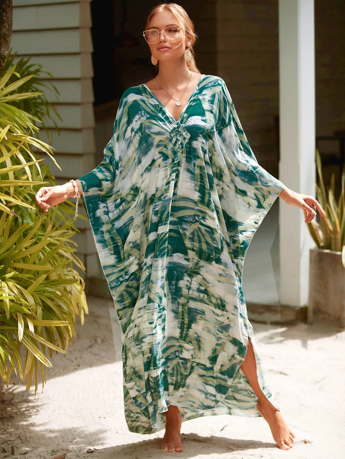Plus Size Womens Animal Print Kaftan Dresses Caftans Swimwear Coverups Summer Bathing Suit Long Beach Dress - Matrix Studios