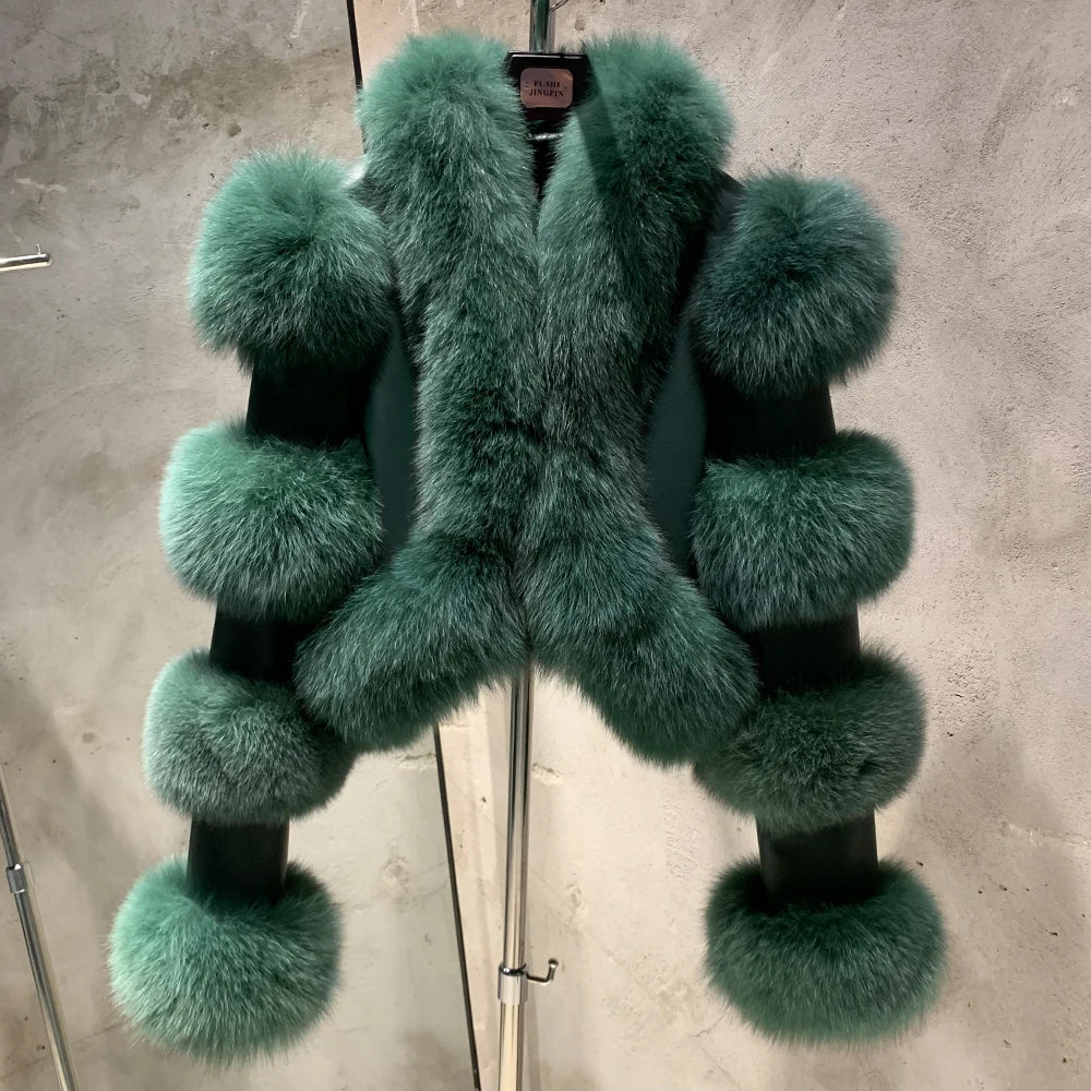 Fur Bomber Ladies New Fashion Jacket Crocdile Sheep Leather With Natural Fur 3573 - Matrix Studios