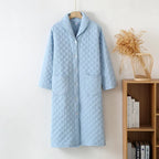 Autumn Winter Women Warm Cotton with Filler Robe Ladies Bathrobe Female Long Sleeve Dressing Gown Robes Simple Home Clothes - Matrix-studios.com