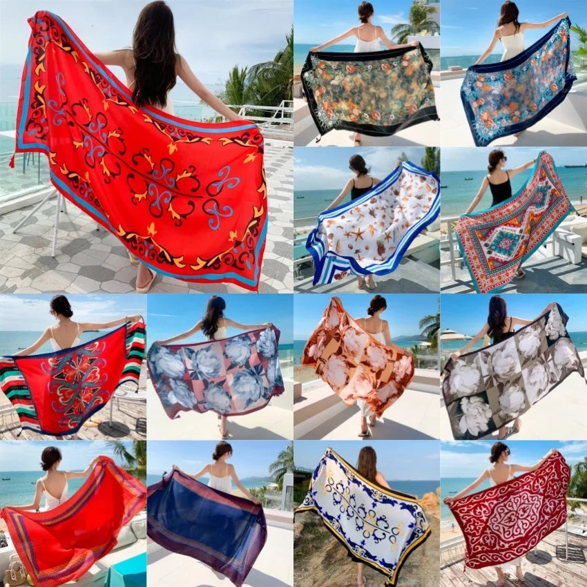 23 Styles 90x180cm Travel Beach Pareo Sunscreen Cover-Ups Women Large Dress Bikini Bathing Brazilian Swimwear Sarong Wrap Scarf - Matrix Studios