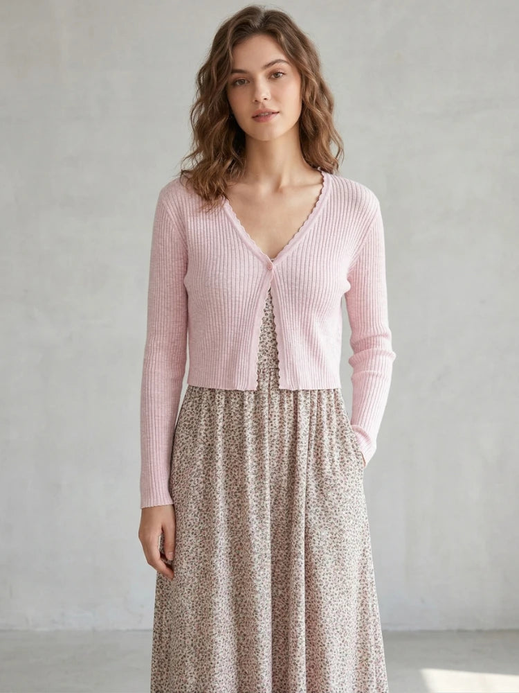 Women Cardigans Long Sleeve Knitted Outerwear Solid Thin Spring Short Sweaters V-neck Knitwears Korean Fashion Cardigans 2026 - Matrix Studios