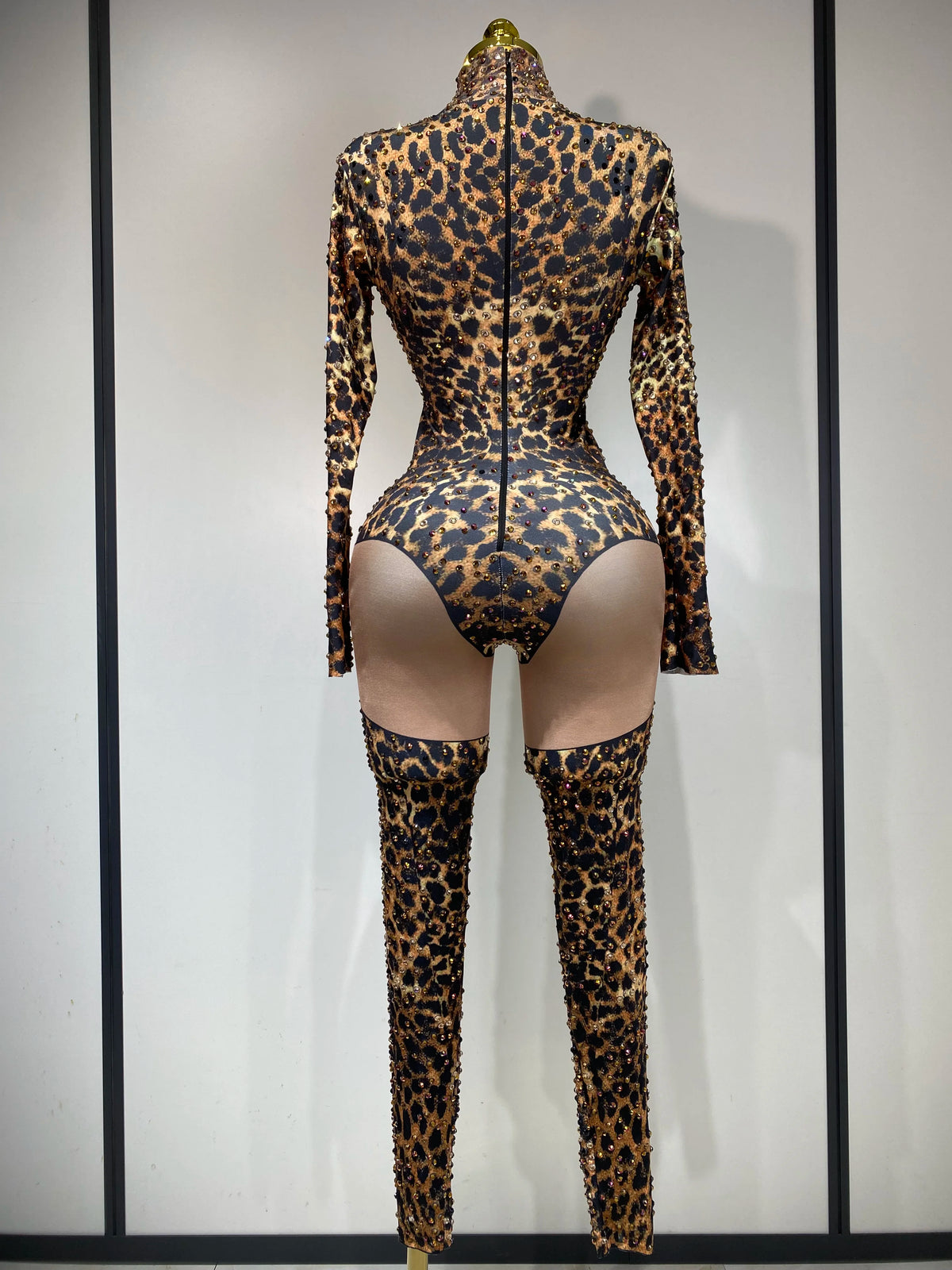 Women 2025 Stretch Leopard Print Sexy Bodycon Jumpsuit Bar Nightclub Singer Dancer Luxury Diamond Stage Performance Outfit - Matrix Studios