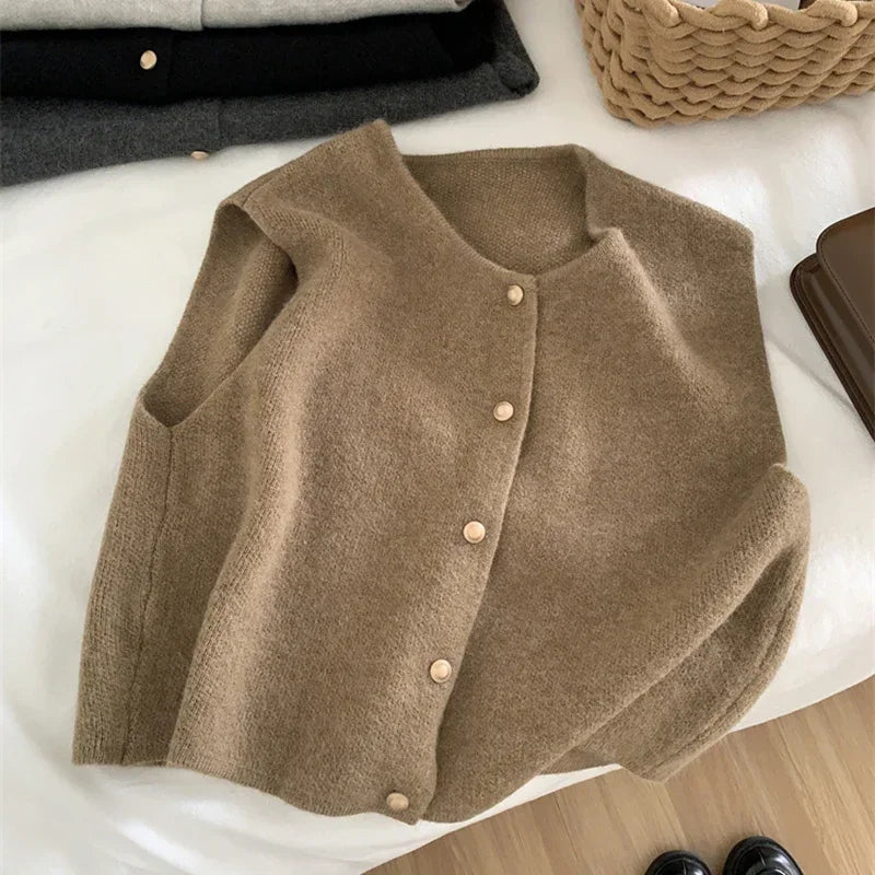 Autumn new women cardigan Korean elegant knitted sleeveless female casual sweater tanks fashion new slim ladies casual tops - Matrix Studios