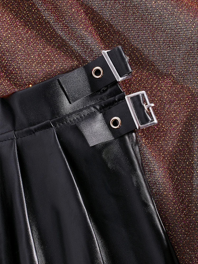 Sexy PU Leather Pleated Skirt Women Solid Basic Mini Skirt Low Waist Skirt Female Nightwear Micro Bikini Skirts Nightclub Skirts - Matrix-studios.com
