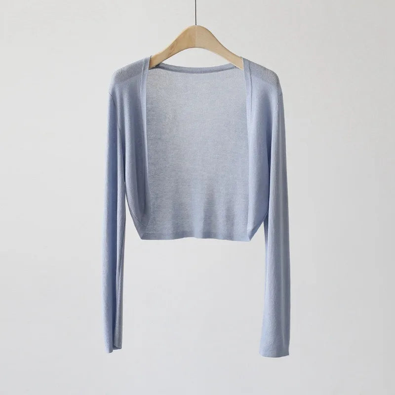 Ice Silk Knitted Cardigan Jacket Women Summer Shawl Sunscreen Outer Layer Thin Vest Air Conditioning Shirt Short Coat - Matrix Studios