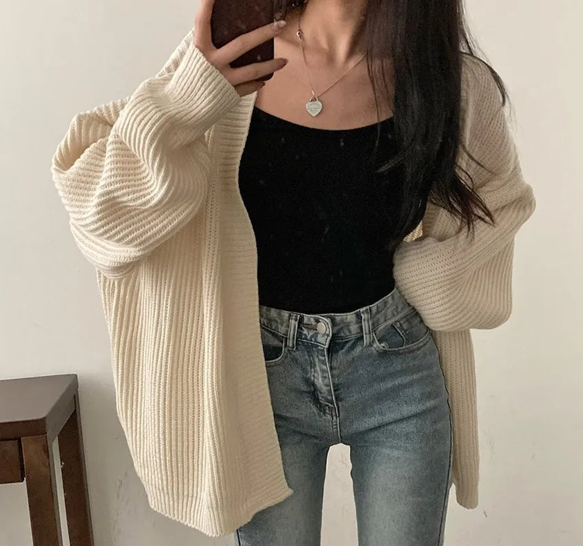 Slouchy Cardigan Knitted Drop Shoulder Long Sleeve Ribbed Open Front Sweater Jacket Women Teen-girl Fall Winter Basic Outfit - Matrix Studios