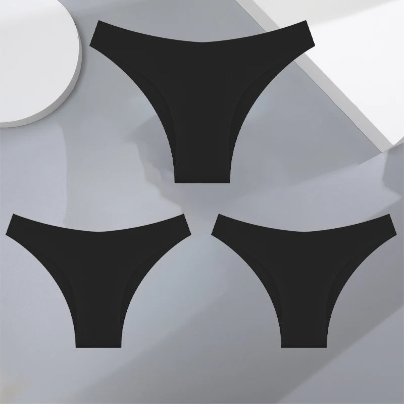 3Pcs Ultra-thin Seamless Silk Underwear Women's Panties Sexy Low-Waist Stretch Bikini Solid Color Briefs Lingerie XS-XXL Fashion - Matrix Studios
