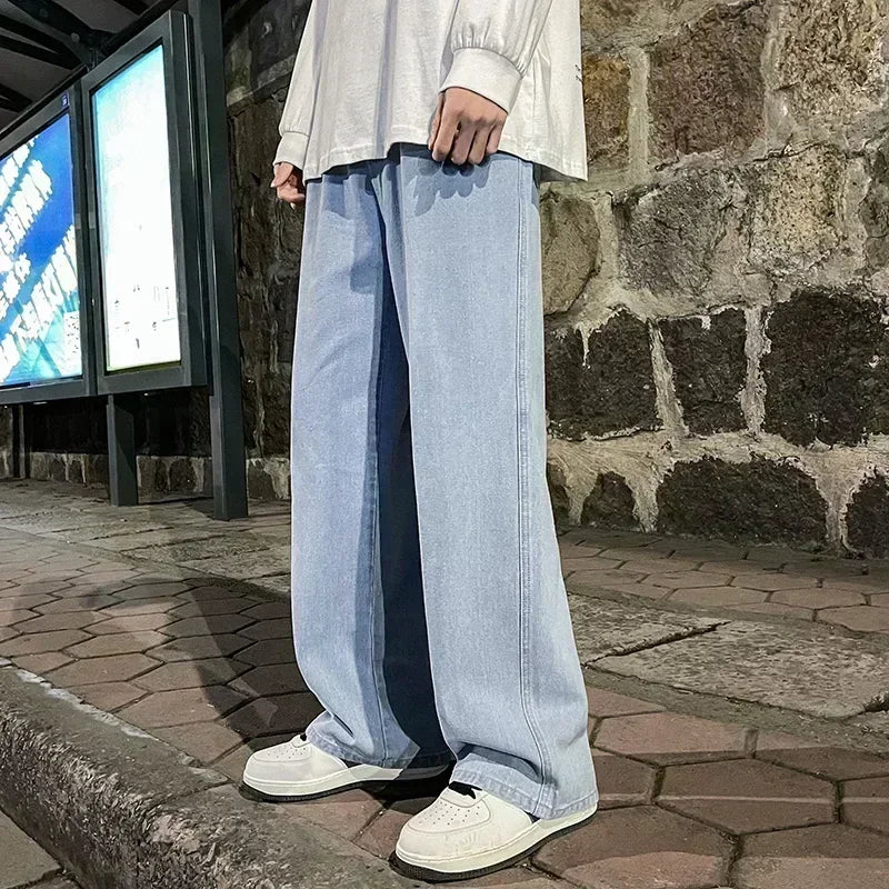 2025 New Streetwear Loose Jeans Men Korean Style Fashion Loose Straight Wide Leg Pants Men's Brand Clothing Black Light Blue - Matrix Studios