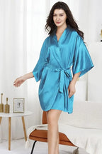 Nightgown Soft Bathrobe Short Women's Lounge Bride Bridesmaid Morning Gown Solid Color Wedding Party Silky Robes Summer - Matrix-studios.com