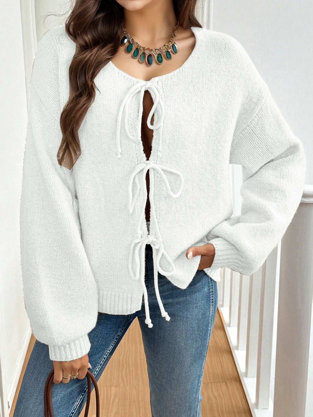 Women's commuter casual loose solid-coloured jumper V-neck autumn and winter cardigan with 2025 autumn and winter new - Matrix Studios
