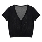 Outerwear Jerseys Summer Cardigan Women Cropped Blouses Korean Fashion Style Cute V-neck Women's Coat Black Bolero Woman Basic - Matrix Studios
