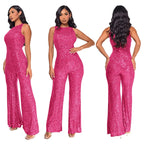 Bling Bling Sequined Club Jumpsuit Sexy Women O-neck Elegant Shiny Sliver Gold Sequins Straight Romper Overalls - Matrix Studios