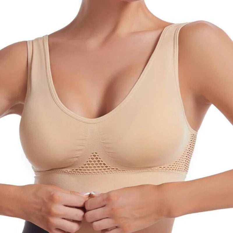 plus Size Grid Air Holes Sports Bra Shock-proof S-7XL Women's Underwear Yoga Running Brassiere Hollow out Vest without Underwire - Matrix Studios