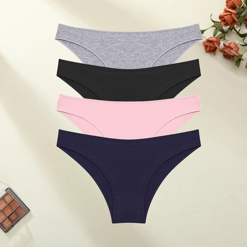 4PCS/SET Seamless Cotton Panties Women Sexy Low Waist Briefs Solid Color Breathable Female Underwear Soft  Comfortable Intimates - Matrix Studios