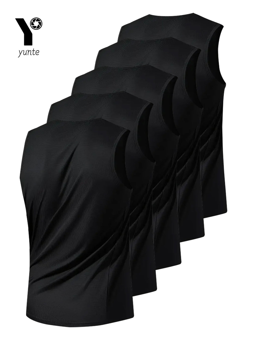 Men's Sports Vest Black 5-Piece Breathable Round Neck Slightly Elastic Fabric Pure Color Suitable for Spring, Summer and Autumn R - Matrix Studios