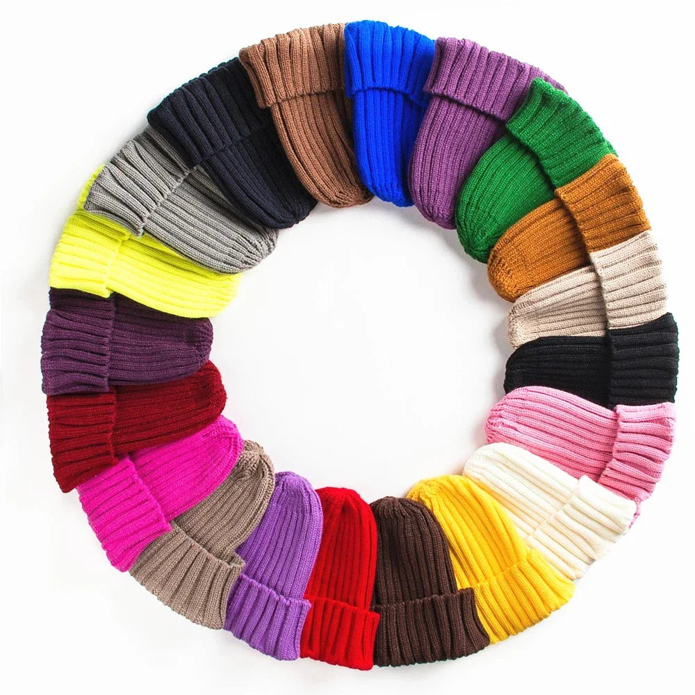 New Candy Colors Winter Women Knitted Hat Warm Soft Trendy Kpop Style Wool Beanie Elegant All-match Cap
