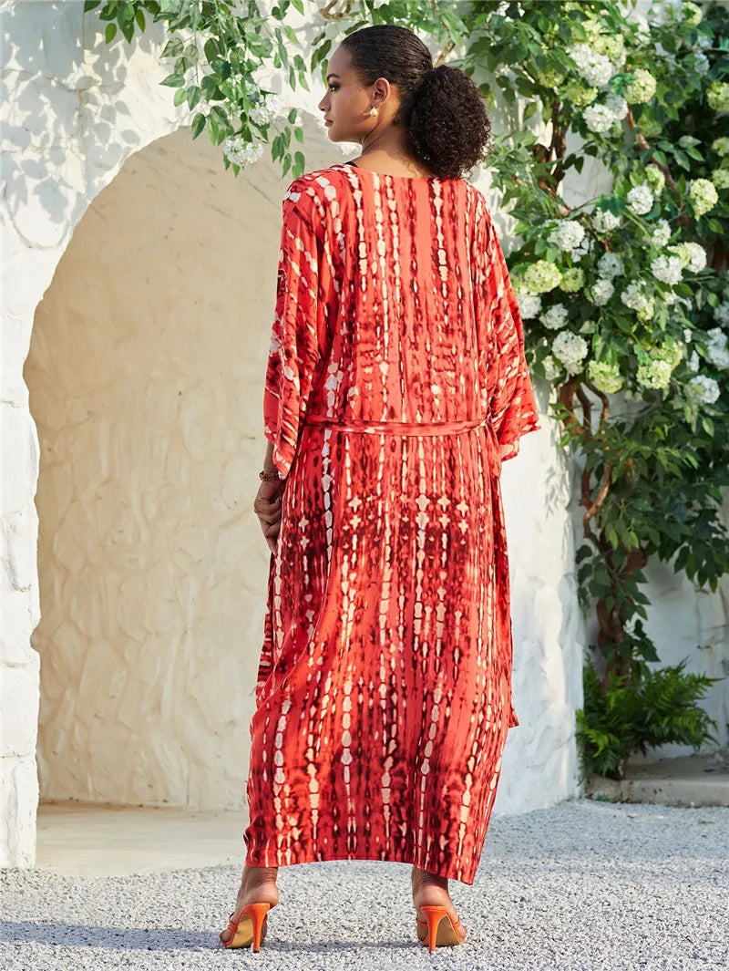 Long Kimono Swimsuit Cover up for Women Stylish Tie Dye Open Front Beach Outfits Bathing Suit - Matrix Studios