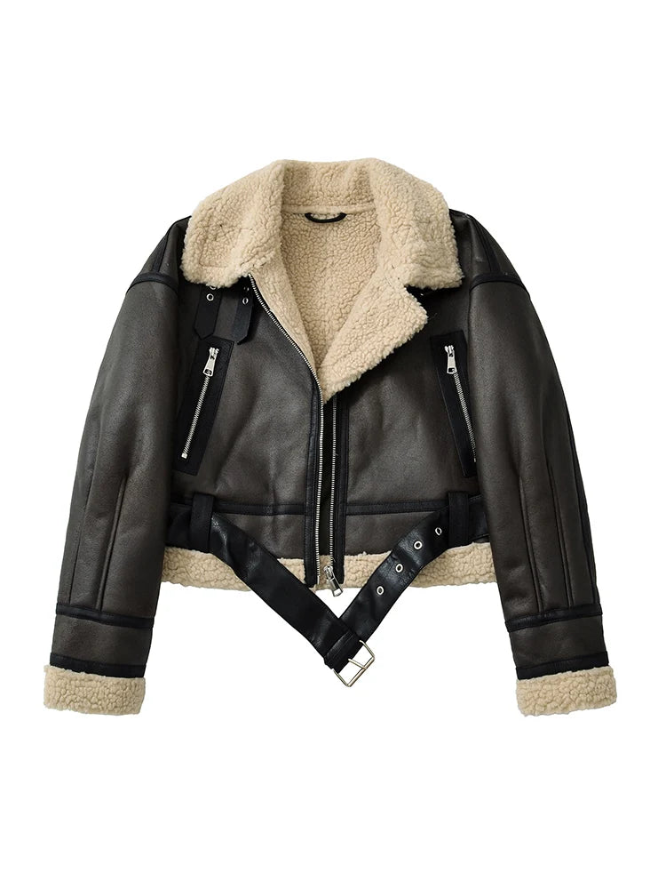 Ailegogo Autumn Winter Women Warm Loose Faux Lamb Fur Short Coat Streetwear Female Retro Zipper Spliced Coat Outwear - Matrix Studios