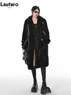 Lautaro Winter Cool Long Loose Casual Soft Thick Warm Black Fuzzy Faux Fur Coat Women Stand Collar Punk Style Fluffy Jacket 2023 - Matrix Studios