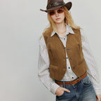 TOYOUTH Women Sleeveless Jacket 2025 Autumn New Retro Old Money Corduroy Slim Waist Short Tank top - Matrix Studios