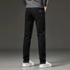 Men's autumn and winter hot jeans elastic small straight leg pants black gray micro elastic zipper fashionable versatile jeans - Matrix Studios