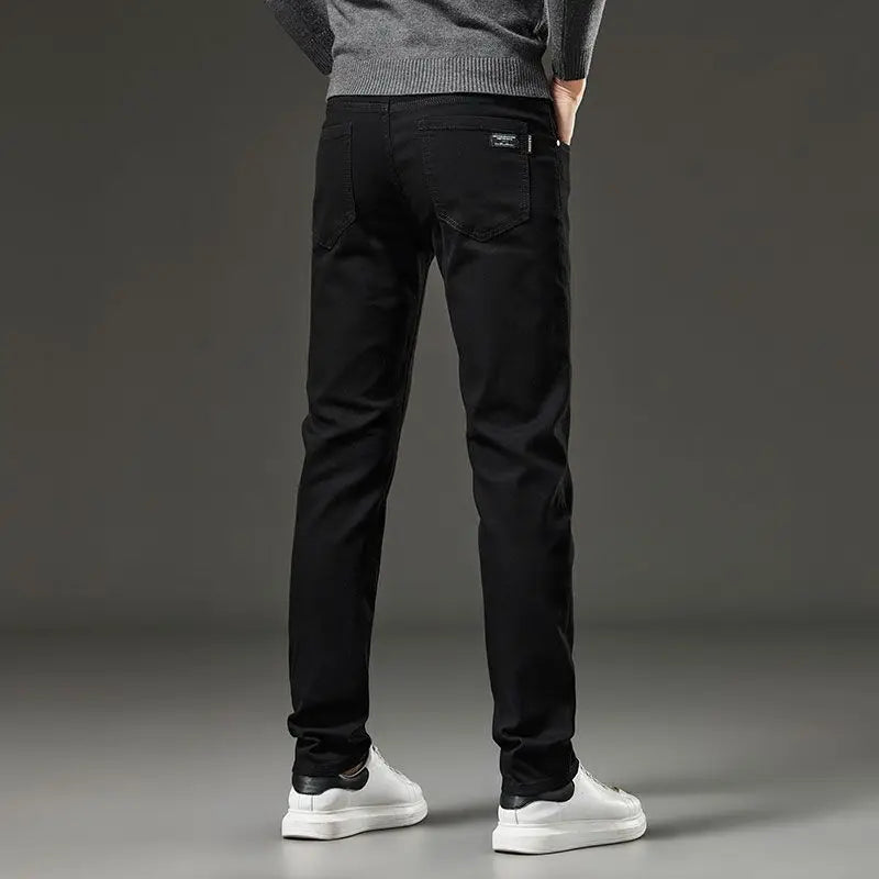 Men's autumn and winter hot jeans elastic small straight leg pants black gray micro elastic zipper fashionable versatile jeans - Matrix Studios