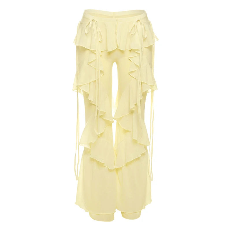 Cover-ups Ruffle Pants Summer Women Beach Wear White Cotton Tunic Mesh Pants Sarong Wrap Skirt Swimsuit Cover Up - Matrix Studios