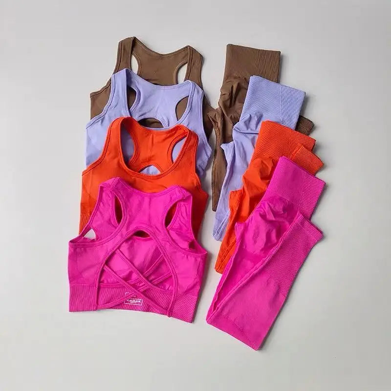 2PCS Sports Bra Women's Set Professional Fitness Tank Top Bra Shockproof Running Leggings Yoga Suit Beautiful Back Bra Clothing - Matrix-studios.com
