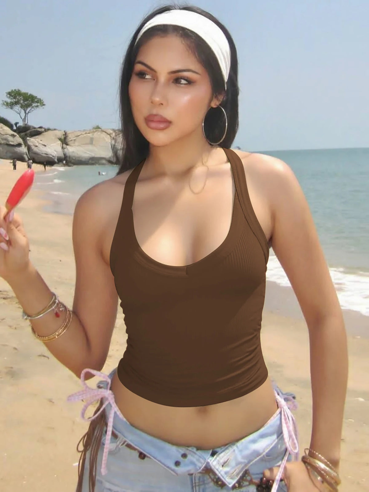 Hugcitar 2026 Summer Ribbed Halter Backless Solid Sexy Crop Tank Top Casual Y2K Women Clothes Beach Vacation Streetwear Yoga - Matrix-studios.com