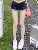 Summer New Women Korean Denim Shorts Pants Lady Low Waist Elastic Slim Fit Hot Pants Female Sexy Deep Blue Hip Wrapping Jeans - Matrix-studios.com