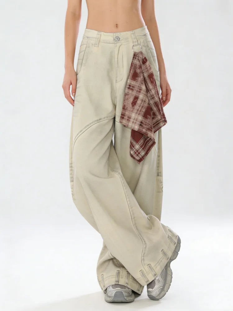 Women's Apricot Wide Jeans Vintage Harajuku Y2k Baggy Denim Long Pants Japanese 2000s Style Denim Trousers Oversize Clothes New - Matrix-studios.com